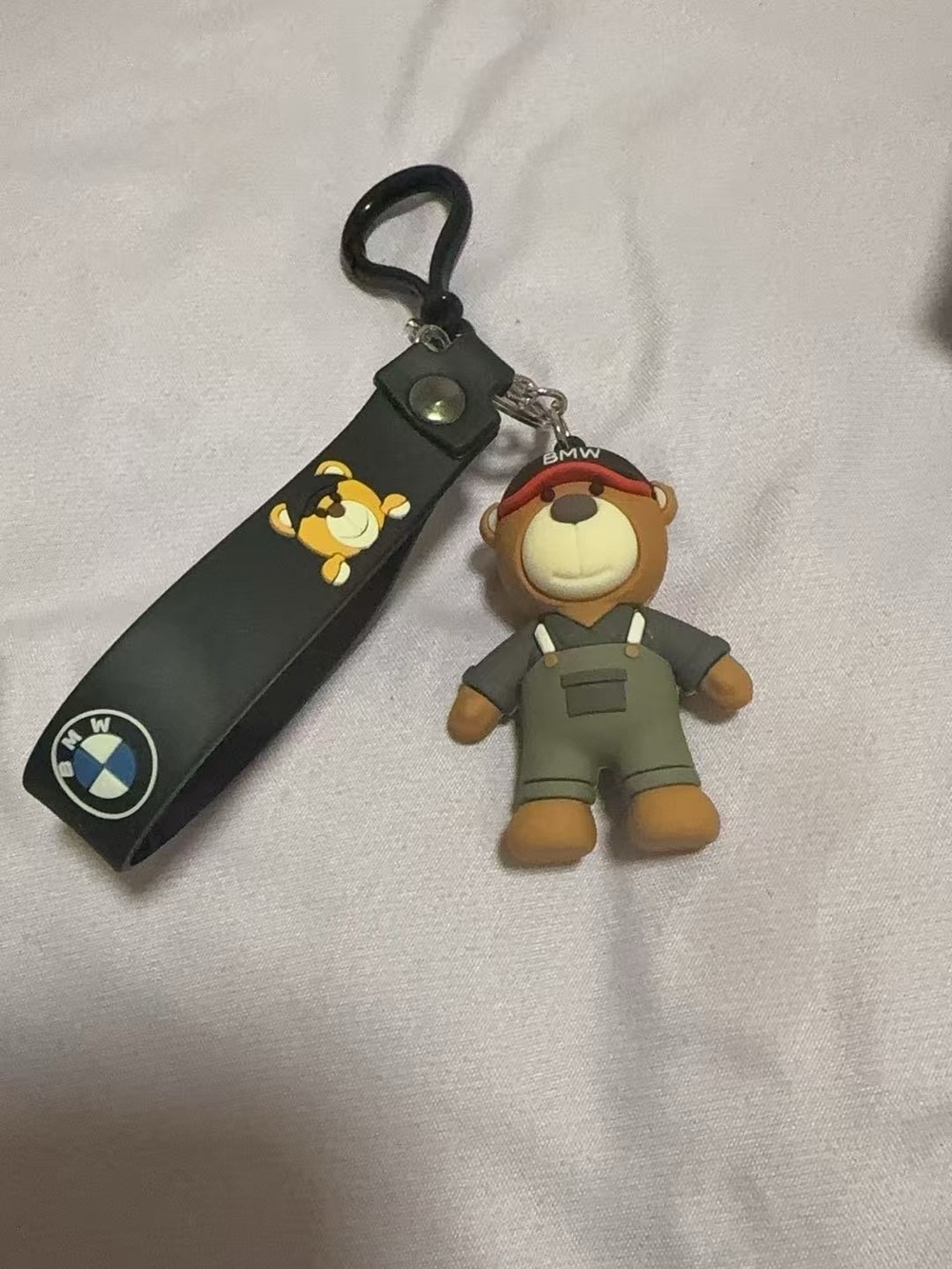 BMW Brown Bear Keychain with Black Strap and Red Cap